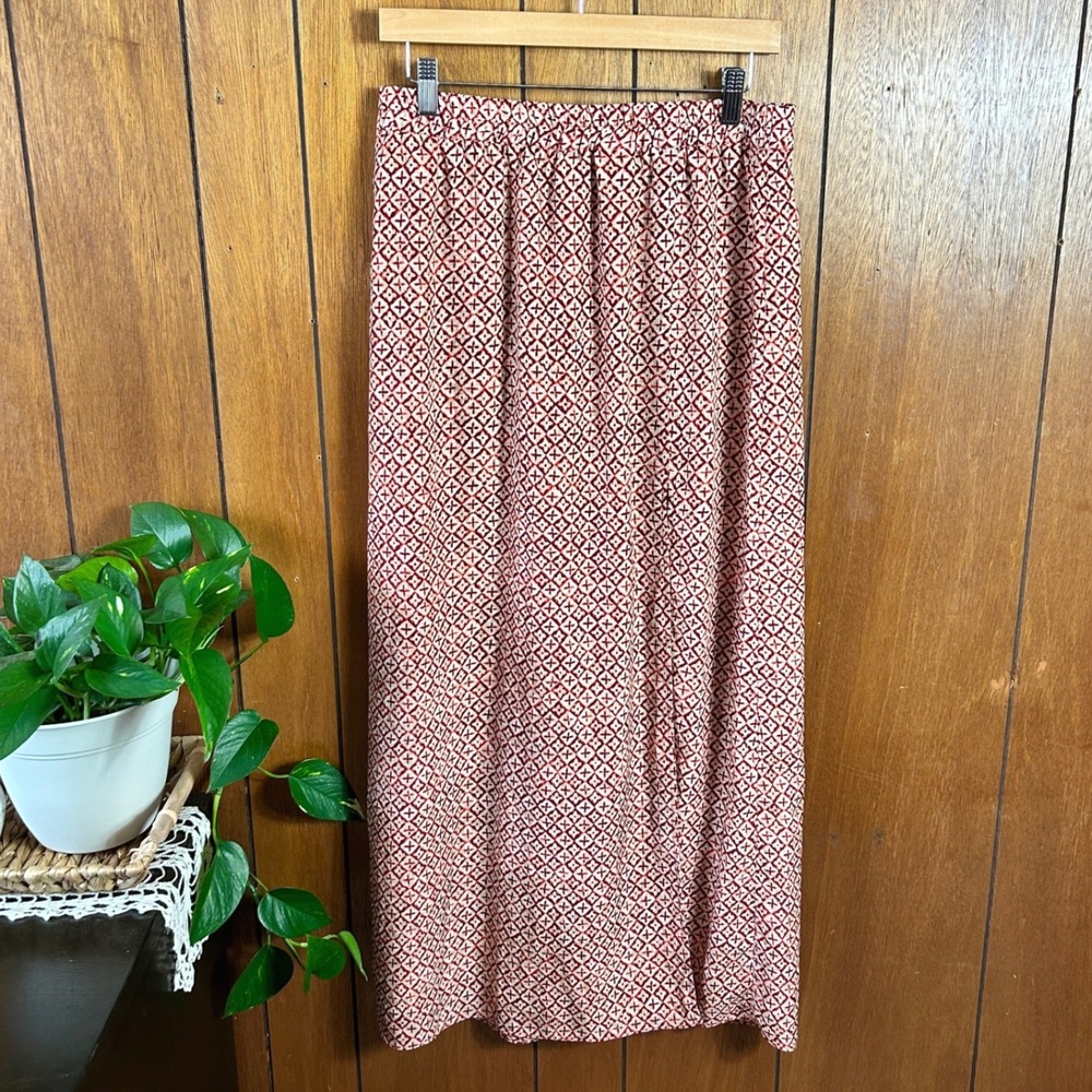 Michael‎ Kors Red Geometric Print Maxi Skirt Elastic Waist Size S
